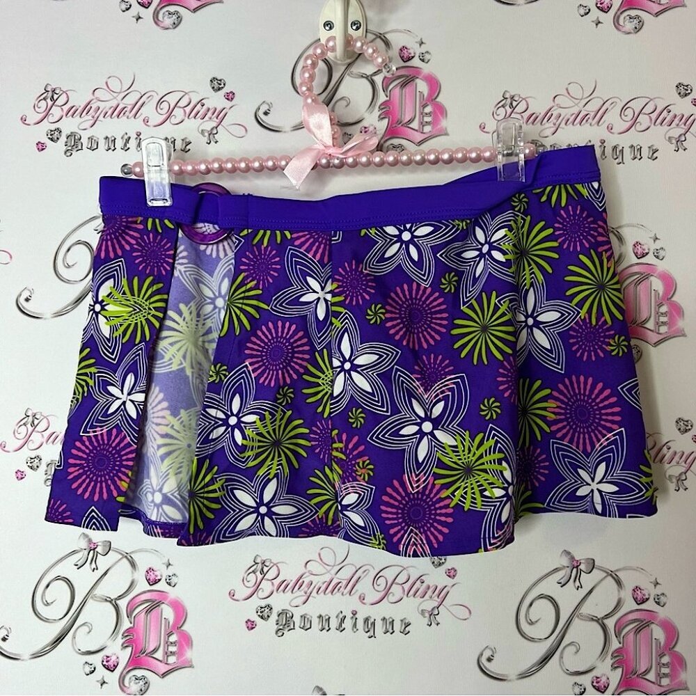 Mini skirt coverup beach bathing suit material Floral Purple Mini Skirt o ring